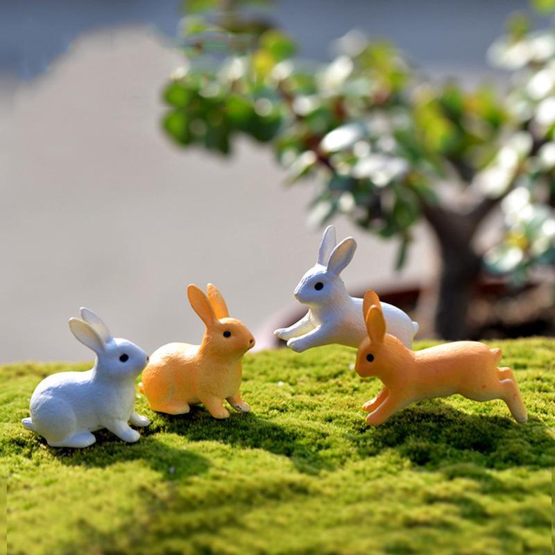 4Pcs Rabbits Miniatures Moss Microscape Rabbit Fairy Garden Accessory Home Decoration Cartoon Animal Run Rabbits