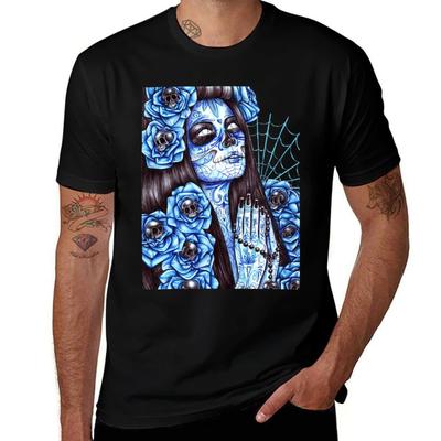 Day Of The Dead Blue Tshirt Holiday Simple Tee Shirt