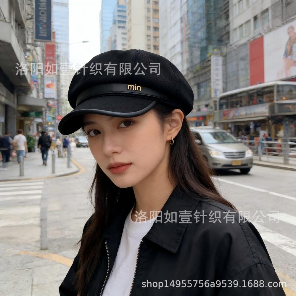**Women Newsboy Beret Cap Solid Korean British Vintage Visor Face Slimming Hat**
