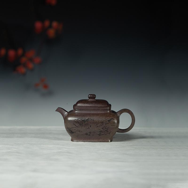 

300ml Aesthetic Yixing Purple Clay Teapots Handmade Square Pot Raw Ore Wood-fired Porcelain Mud Kettle Zisha Teaset Tea Services