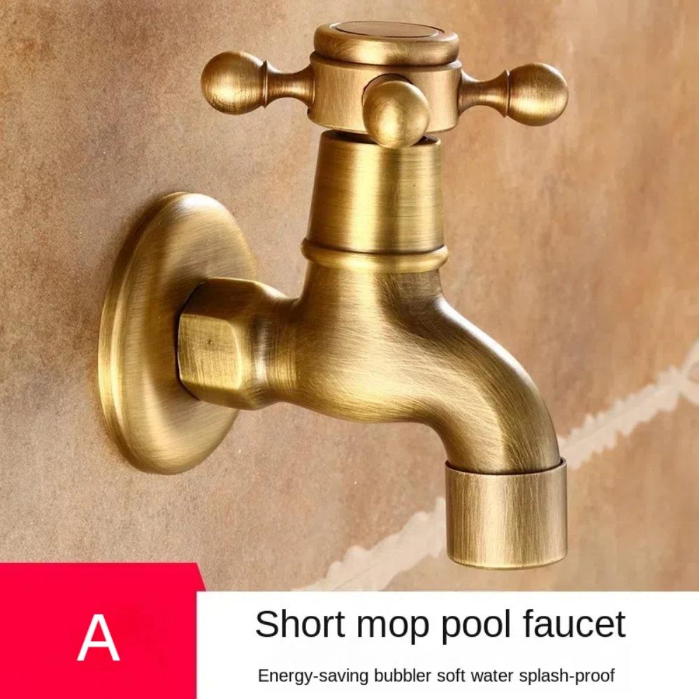 Crane Antique Brass Water Tap Long Faucet Tap Vintage Single Handle Faucet  For Washing Machine