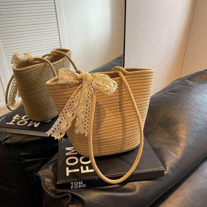 Stilvolle handgefertigte Damen-Strandtasche aus Webmaterial - Großes Fassungsvermögen für Urlaubsausflüge