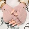 Women's winter warm plush gloves student finger-exposed flip gloves outdoor gloves thickened and cold-proof