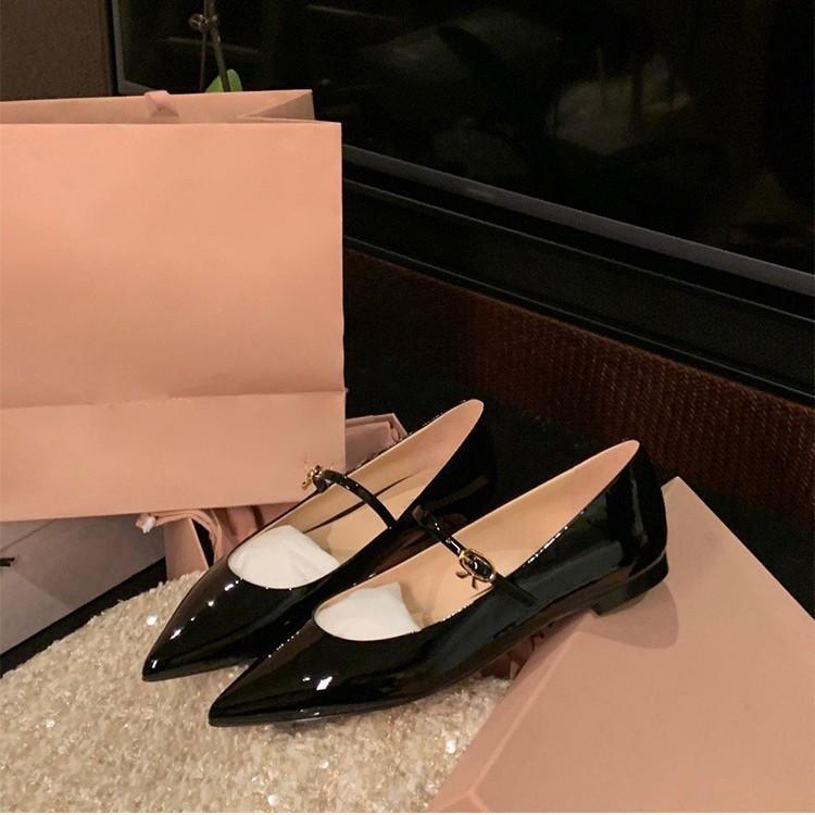 Sheepskin Version~ 2025 New One-word Strap Shoes Pointed Head Shallow Mouth Single Shoes Women's Flat Bottom Retro Mary Jane Women's Shoes