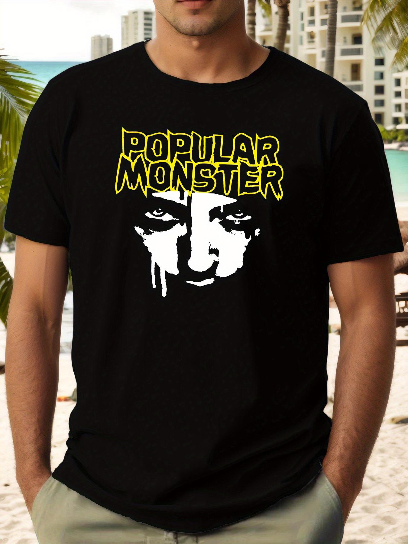 Casual Summer T-shirt with Regular Monster Graphic Print - Light Blue S