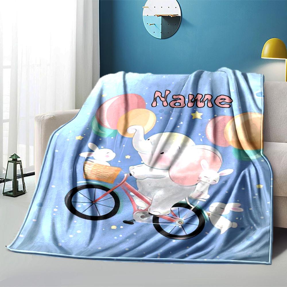Cute Bunny With Glasses And Bowknot Home Customize Your Name Blankets Soft Cozy Lightweight Allseason Multipurpose Blanket For Picnics Sofas Offices