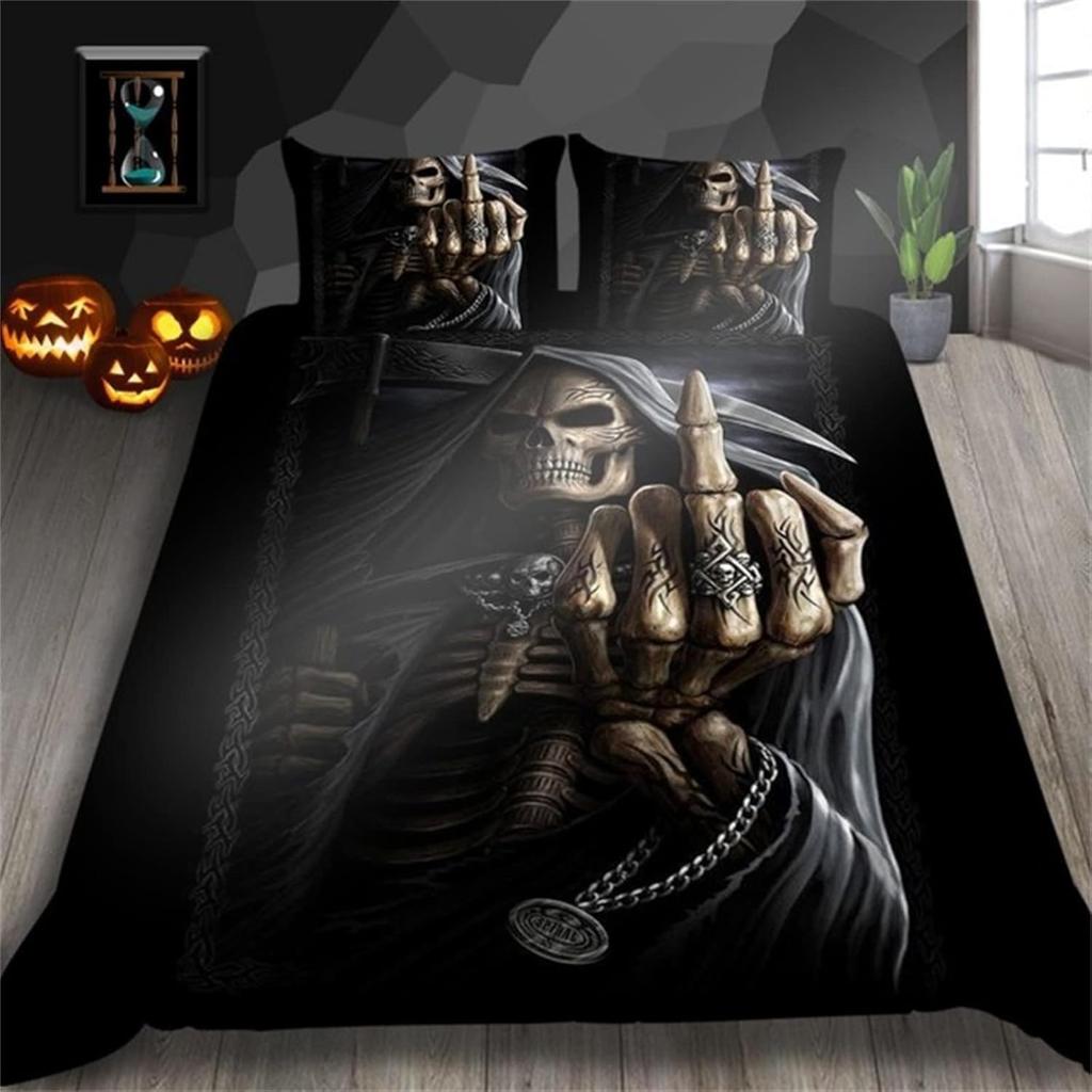 Skeleton King Queen Duvet Cover Skull Bedding Set for Kids Teens Adults Halloween Bedroom Decor Soft Comforter Cover Pillowcases