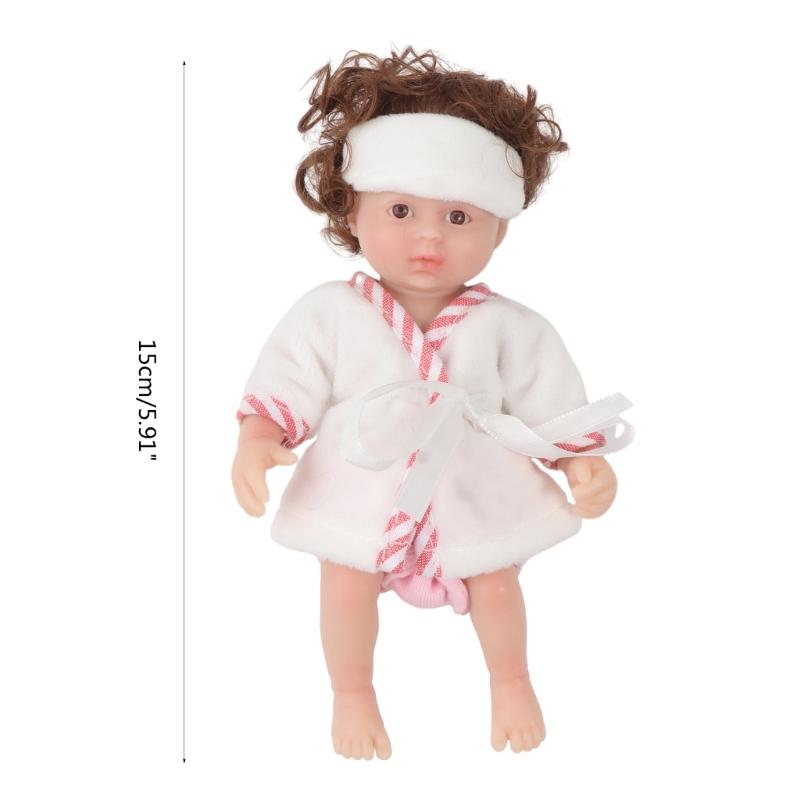 6'' Reborns Doll Mini Newborn Girl Doll Full Body Soft Silicone Life Like Doll with Brown Hair Realistic Doll Baby Toy