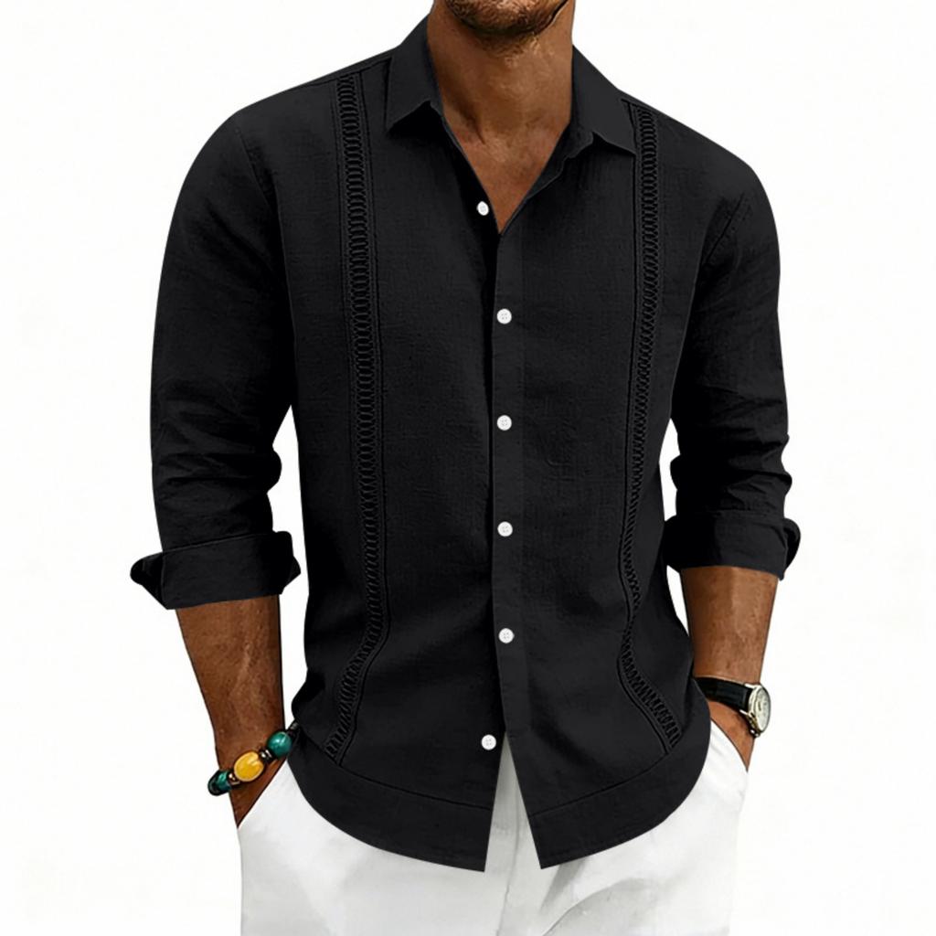 Men's Linen Washed And Creased Long-sleeved Shirt - Breathable Shirt