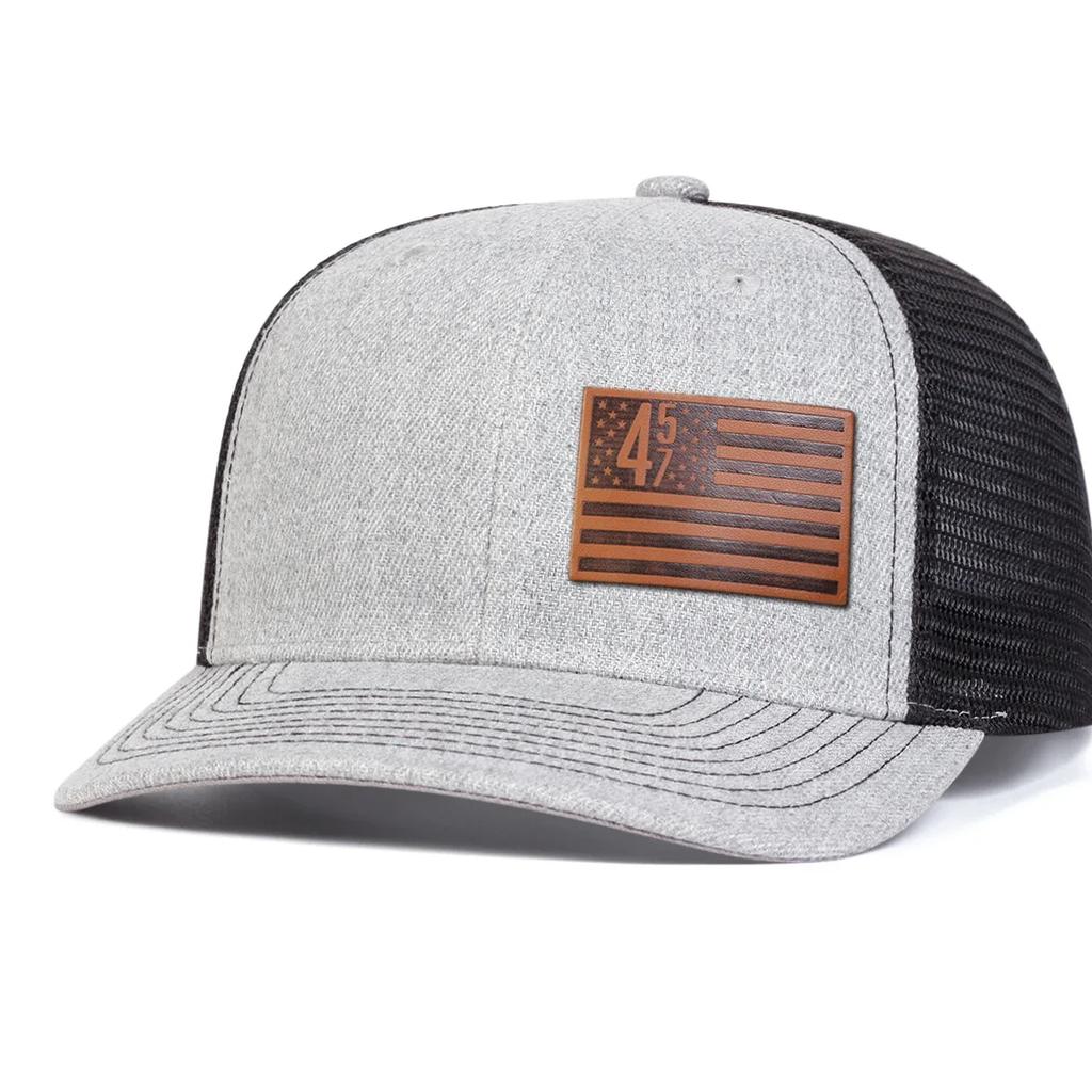 Net Baseball Label Leather 457 Flag American Brown Neutral Gender Women Men For Caps Spring Summer Outdoor Sunscreen Hat Adjustable Casual Trucker