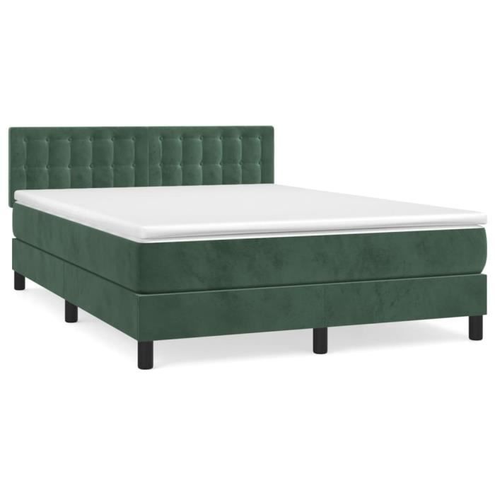 3141548 vidaXL Lit à sommier tapissier et matelas Vert foncé 140x200cm Velours