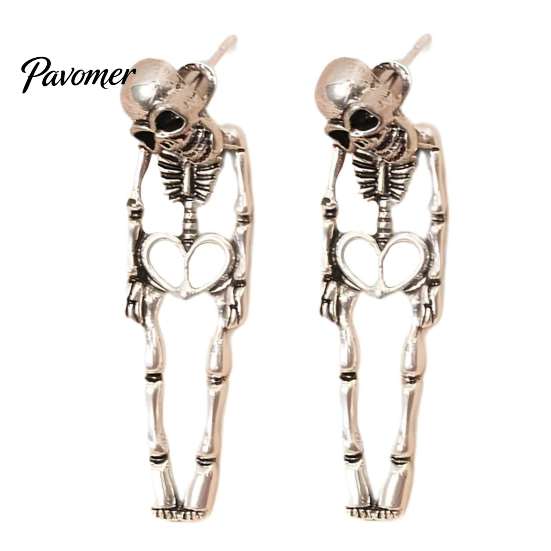 Trendy Grunge Style Earrings 2Pcs Skeleton for Women, Gothic Alloy Drop Earrings, Hypoallergenic Punk Halloween Costume Party Accessories Skull Dangle