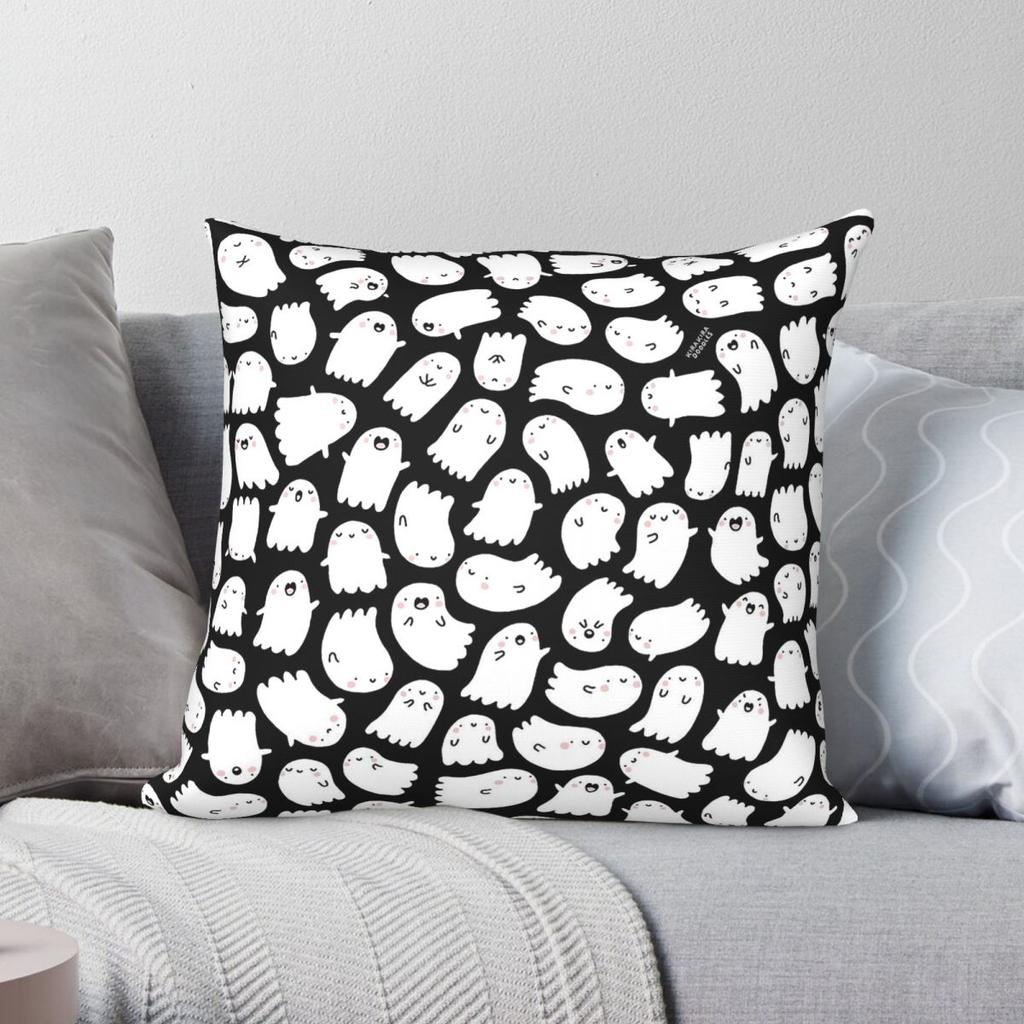 Spooky Kawaii Ghosts Square Pillowcase Polyester Linen Velvet Creative Zip Decor Pillow Case Bed Cushion Cover