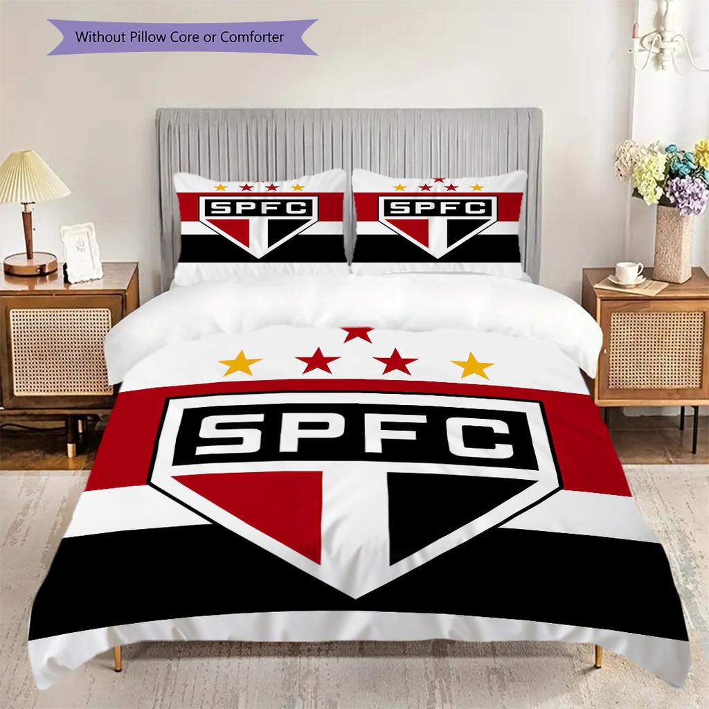 Sao Paulo FC Pattern Bedding Quilt Set Quilt Cover Pillowcase Home Decoration Birthday Gift (1 * Duvet Cover + 2 * Pillowcase, Without Core)