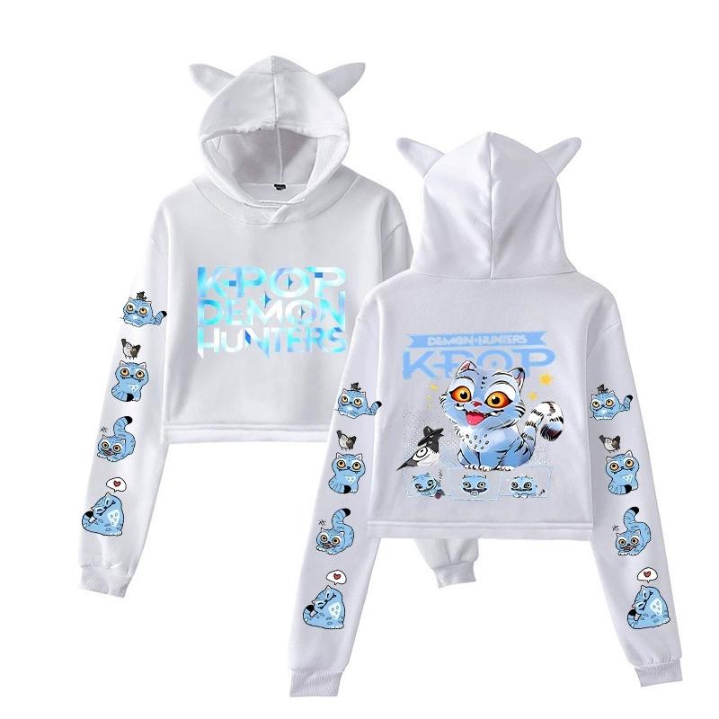 Kpop Demon Hunters Figures Girls Short Cat-Eared Hoodie for Autumn and Winter Casual Sweatshirt Outfit