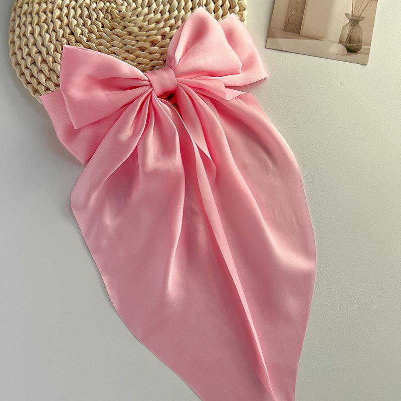 Large Bow Solid Satin Long Ribbon Bow Accessory Sweet Hair Clip Spring Clip