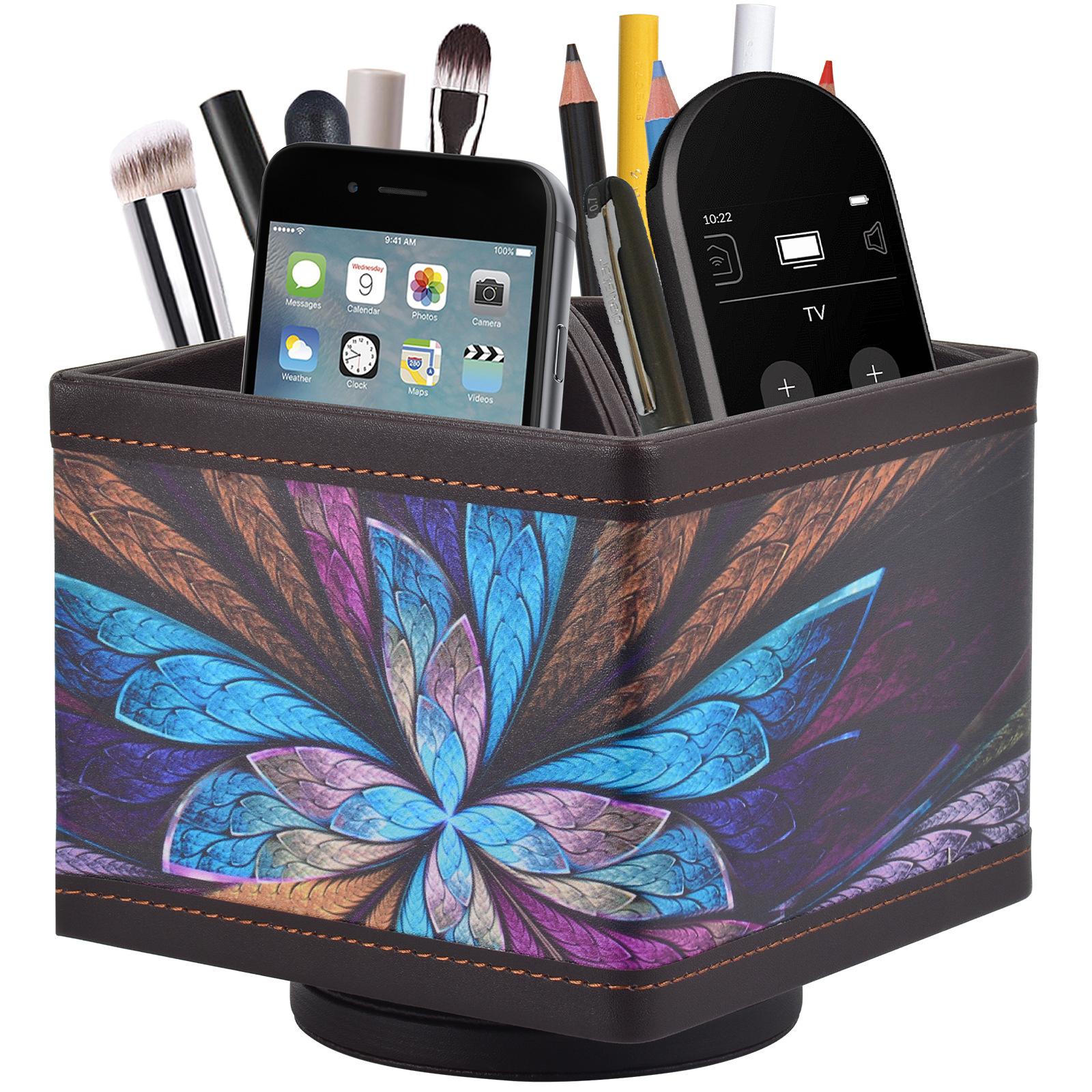 

Вращающийся на 360 градусов настольный ящик для хранения вещей с дистанционным управлением, офисный стол, многофункциональный канцелярский ящик для отделки, кожа