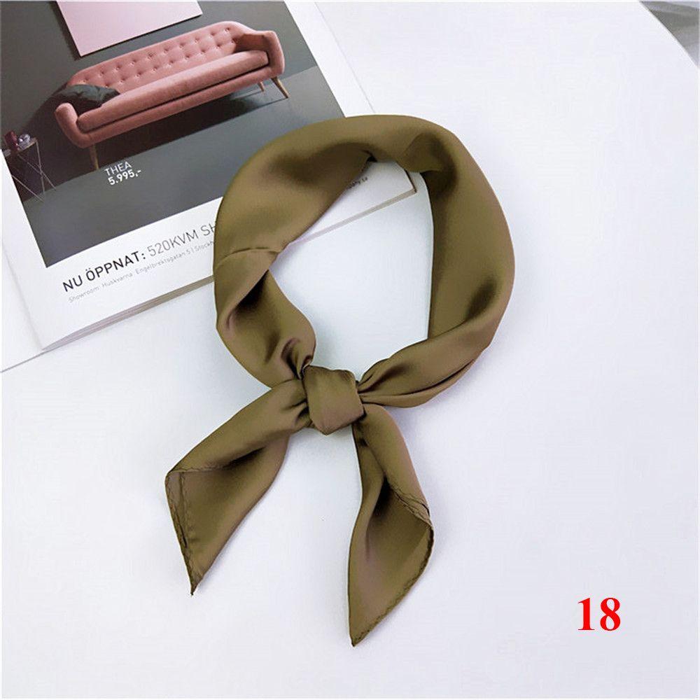 Gifts Elegant Solid Color Head Neck Hair Tie Band Silk Feel Satin Women Square Scarf