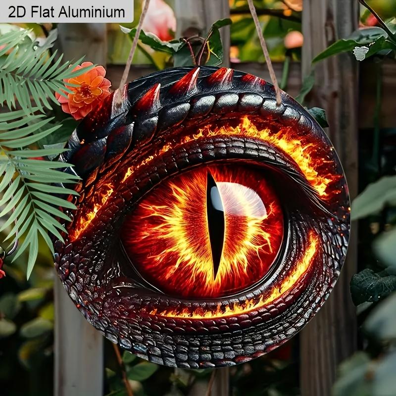 2D Flaches Aluminium Feuriges Drachenauge Rundes Metallschild, Fantasy Monsterauge Kranzschild für Haustür, Vorgebohrte Löcher zum einfachen Aufhängen, Osterdekoration