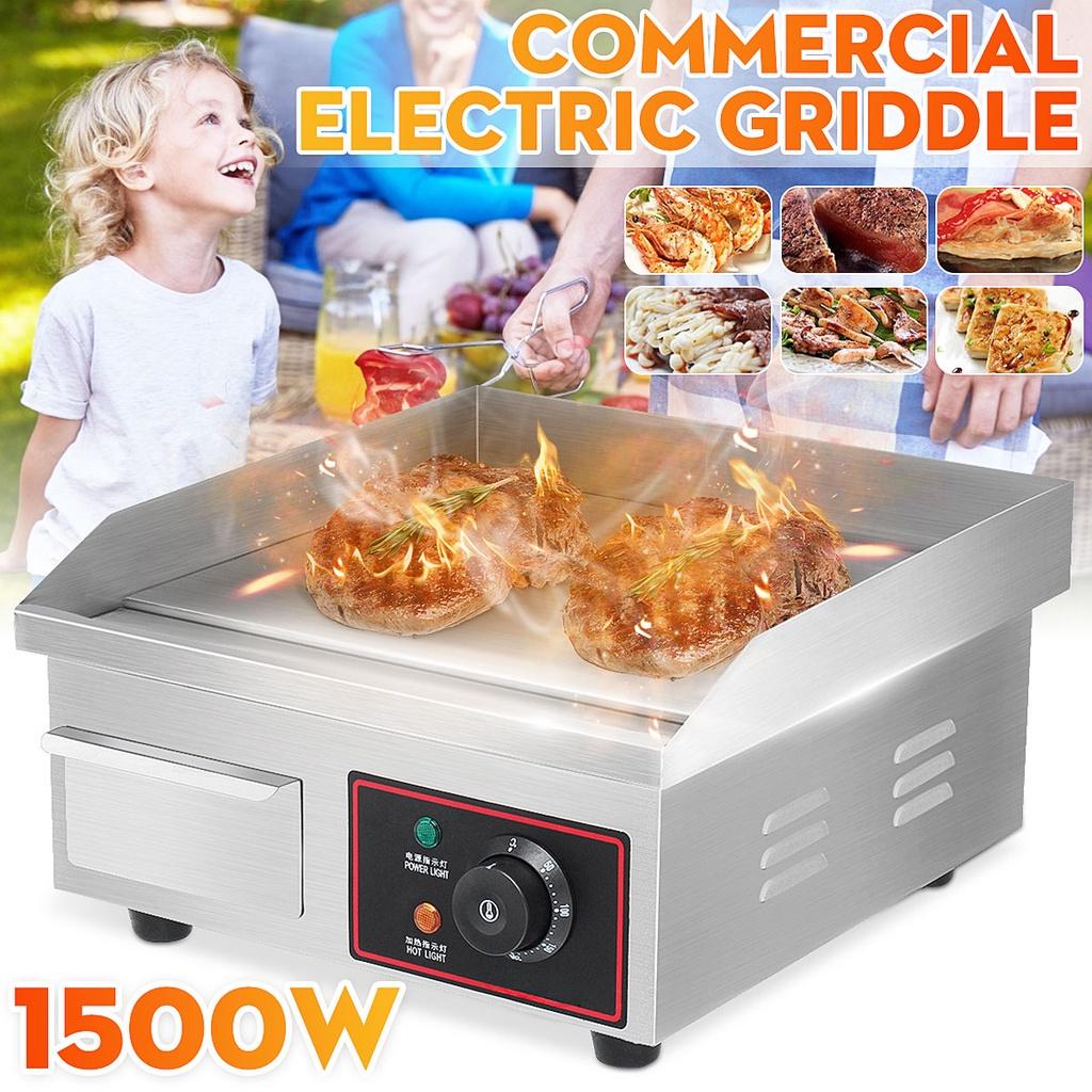 220V Electric Countertop Griddle 16Inch Stainless Steel Adjustable Temp Control Restaurant Grill Smokeless Grill BBQ Griddle 1500W