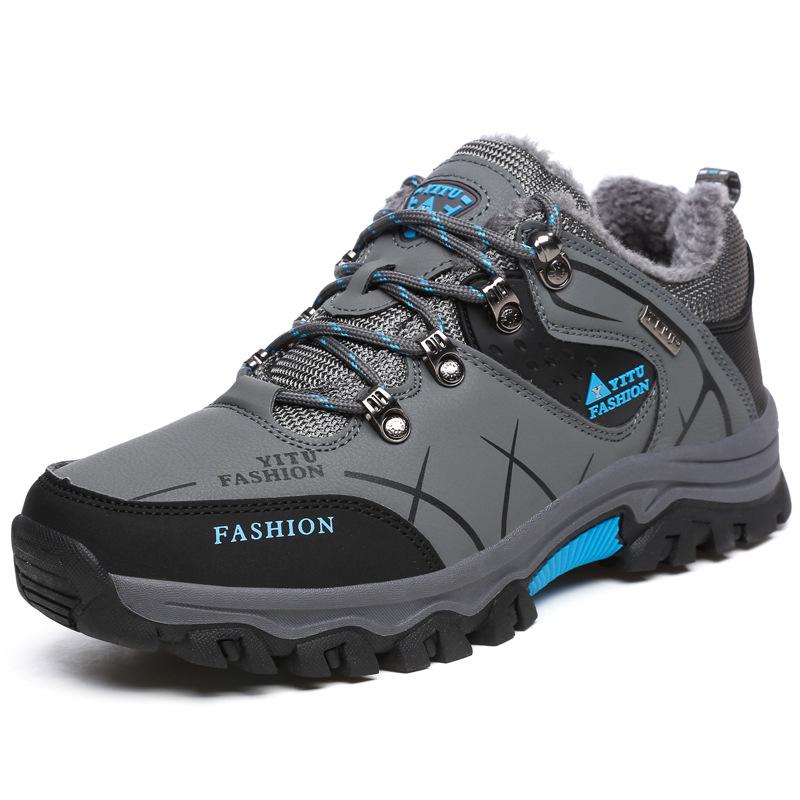 Men's Waterproof Winter Hiking Boots with Fleece Lining, Non-Slip, Wear-Resistant, Durable Outdoor Shoes for Construction and Labor Protection.