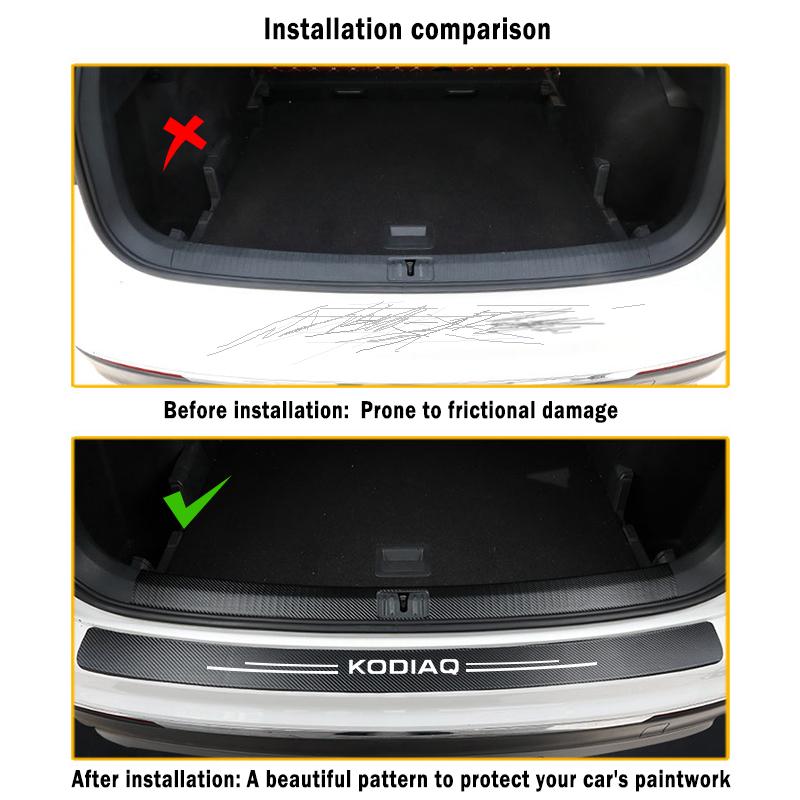 Car Rear Trunk Door Sill Bumper Guard Protector Sticker Strip for Skoda Kodiaq NS7 Logo Carbon Fiber Leather Anti Scratch Decal Bzsd98
