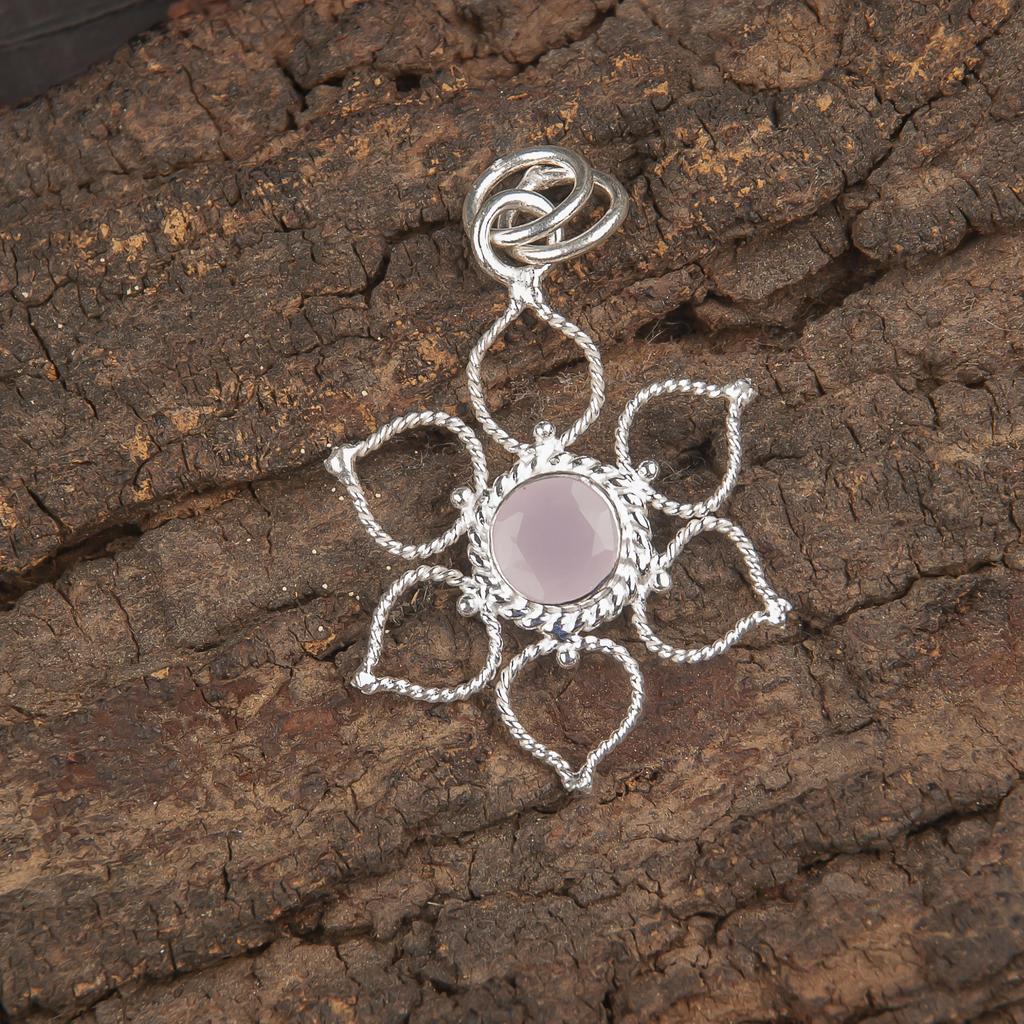 Rose Chalcedony Gemstone Pendant, 925 Solid Sterling Silver Pendant, Glamorous Handmade Silver Chain Pendant For Wedding Gift