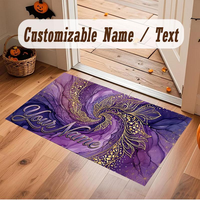 Neon Colorful Theme Crystal Velvet Floor Rug Personalized Custom Name Text Warm Carpet Home Decoration
