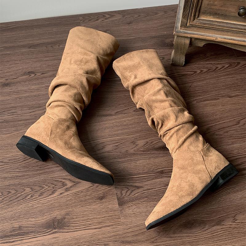 Retro but knee thick heel boots women's 2025 new spring and autumn explosion heightening knight boots slim pile boots