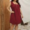 Women's sleeveless U-neck button pleated large size loose casual vest dress