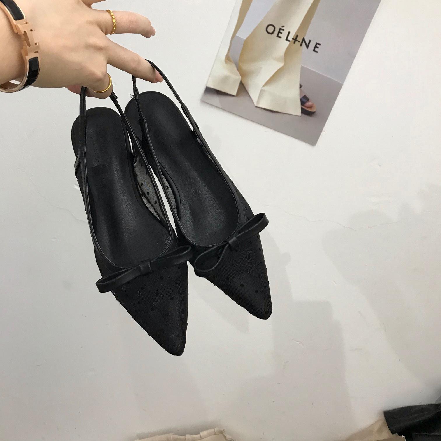 

Модные женские сандалии на плоской подошве Baotou 2024, сетчатые дышащие босоножки с бантом, модные летние туфли на низком каблуке с острым носком, женские туфли Chaussure Femme 35 чёрный