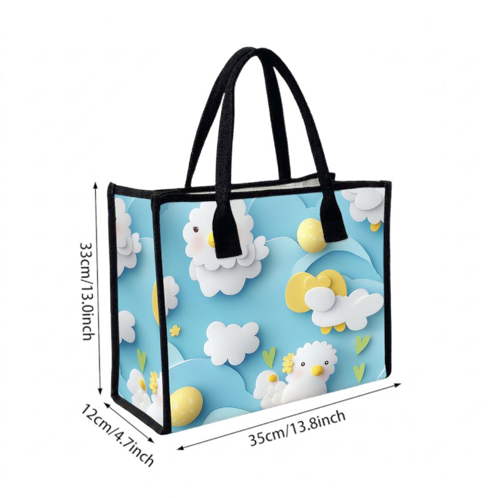 Cute Cloud Chicken Pattern Tote Bag Fashion Casual Large Capacity Handbag for Daily Use