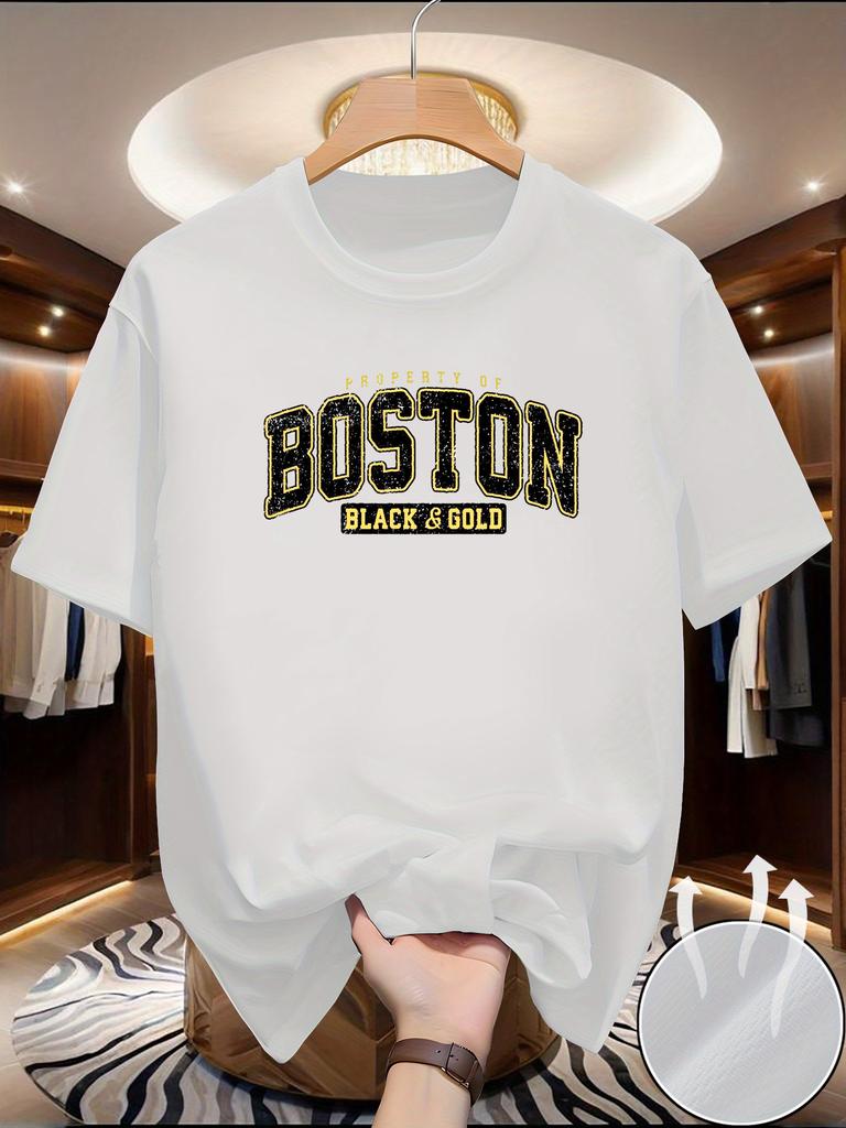Unisex Sommer Modisch Lässig Sportlich Lockerer Stil Boston Druckmuster Bequem Atmungsaktiv Rundhals T-Shirt Top
