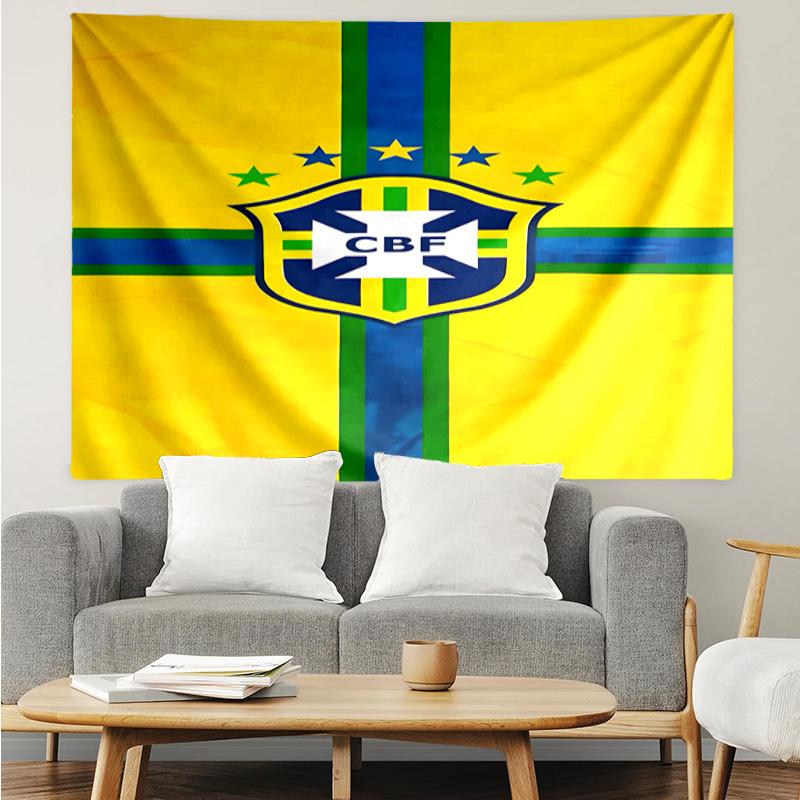 Brazilian Football Emblem Printed Printed Tapestry, for Bedroom,Livingroom, Dormitory, Large Wall Decor, Fabric Decor Fan Birthday Gifts