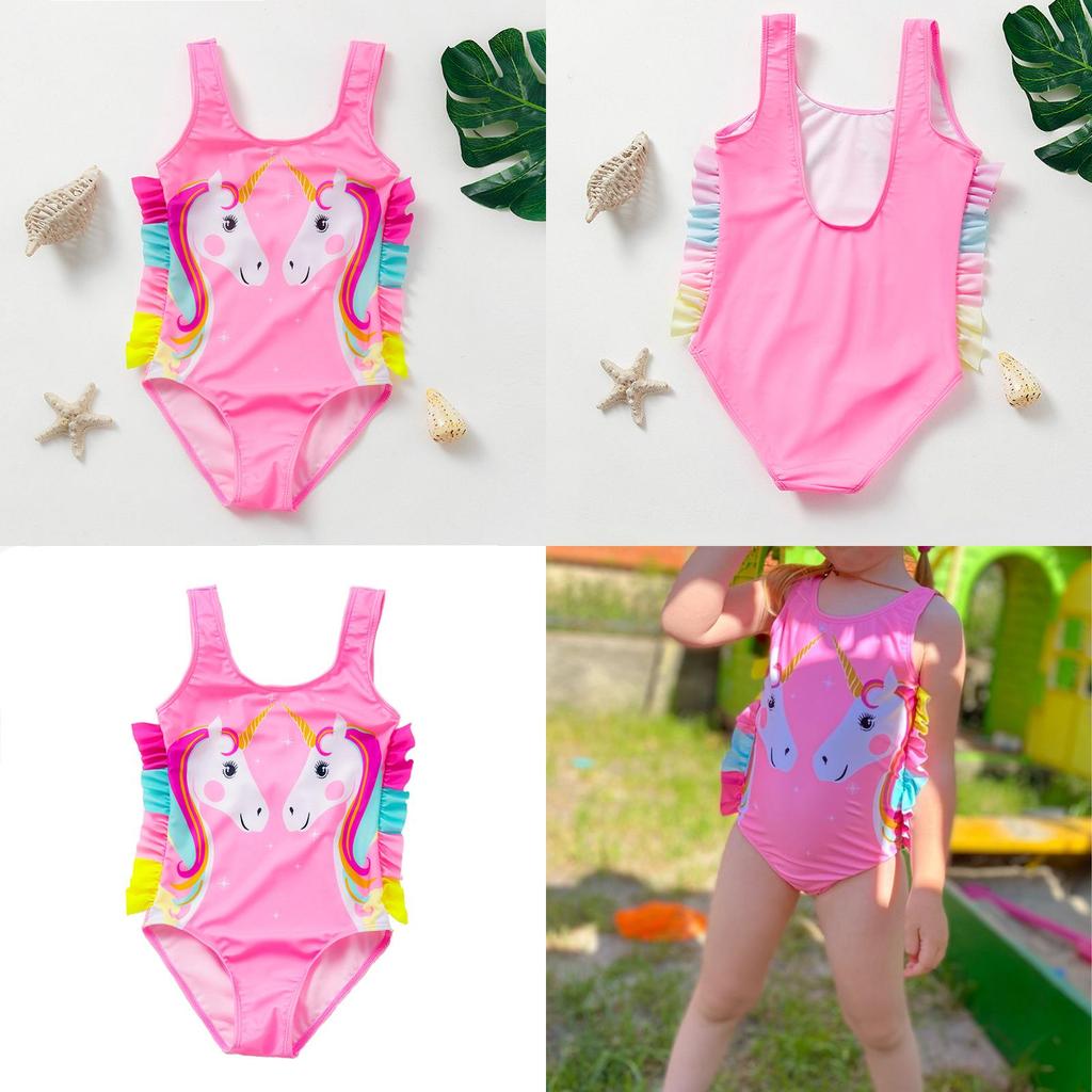 Einhorn Kinder Badeanzug Für Mädchen Mit Rüschenbesatz Polyester Für Wasseraktivitäten