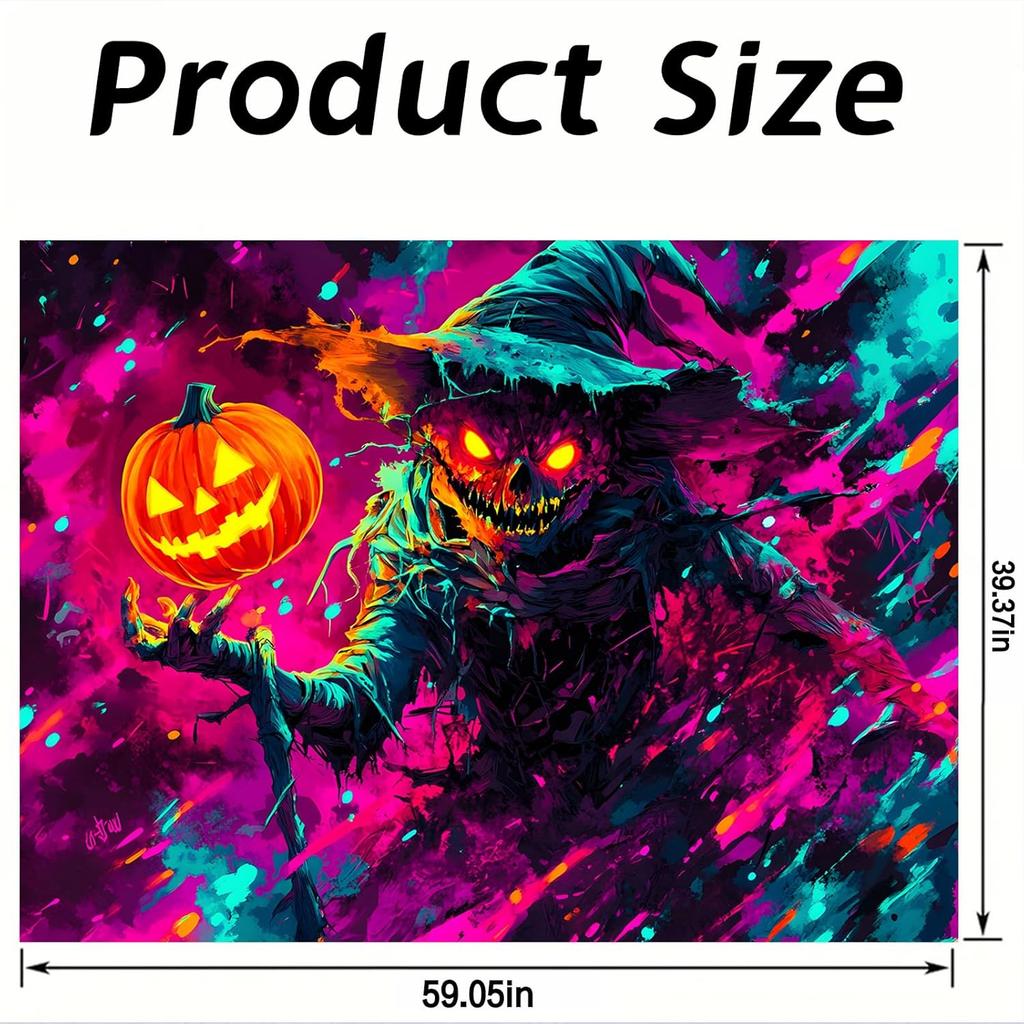 Nuxovilar UV Reactive Tapestry Flaming Scarecrow Pumpkin Scene BlackLight Tapestries Cool UV Black Light Halloween Horror Tapest