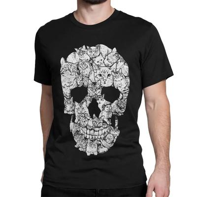 Erkek Tişört O Yaka Tişörtler 4XL Üstler Kedi Kafatası Cadılar Bayramı Ölüm Korku Korkunç Yavru Kedi Gotik Punk İskelet Tişörtler