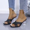 Crystal and high-heeled slippers women's cross-woven strap women's sandals womenslip