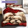 Shih Tzu and Flowers Pattern Bedding Home Decoration Birthday Gift (1 * Duvet Cover + 2 * Pillowcase, Without Core)