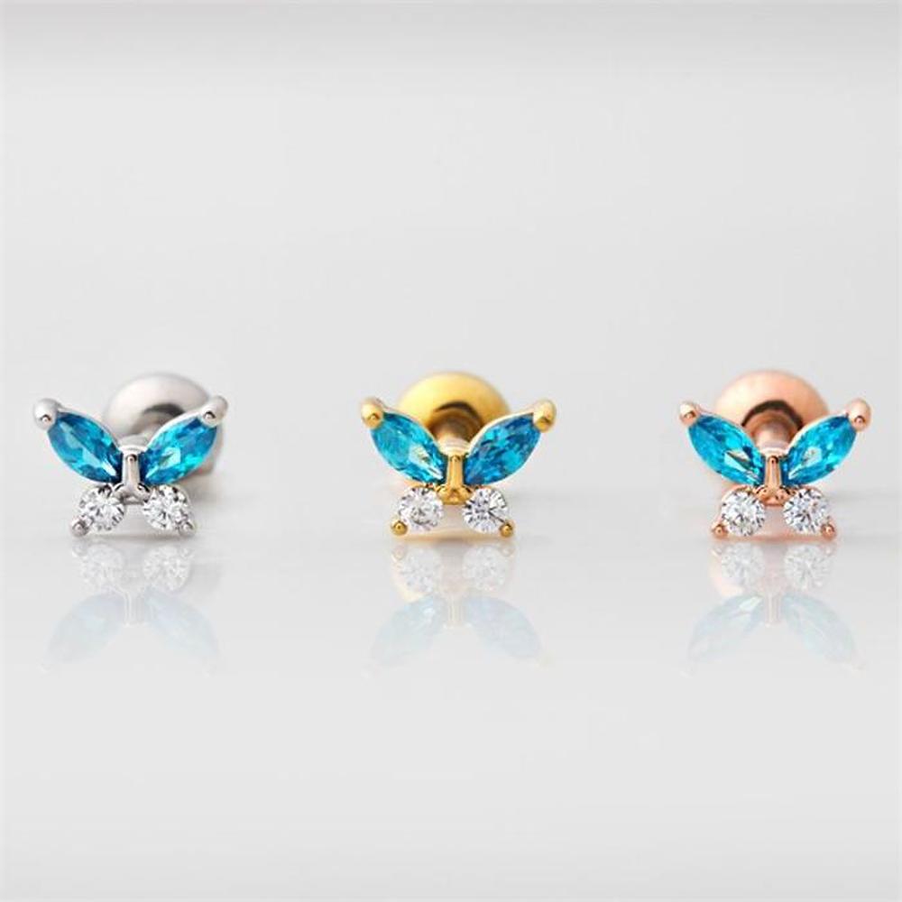 [Onm] Onm Surgical Pin Cubic Piercing Aqua Butterfly 3 Types (Choose 1) (S9594048)