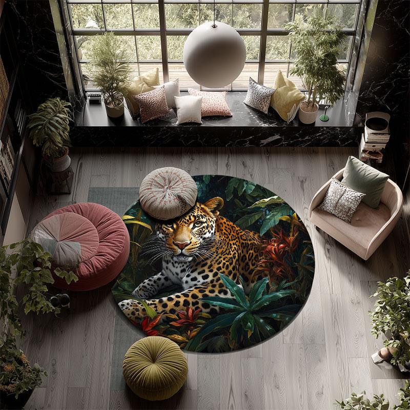 Leopard Pattern Round rug,Carpet Rug for Living Room Bedroom Playroom ,Non-slip Floor Mat,Holiday Gifts and Birthday Gifts.