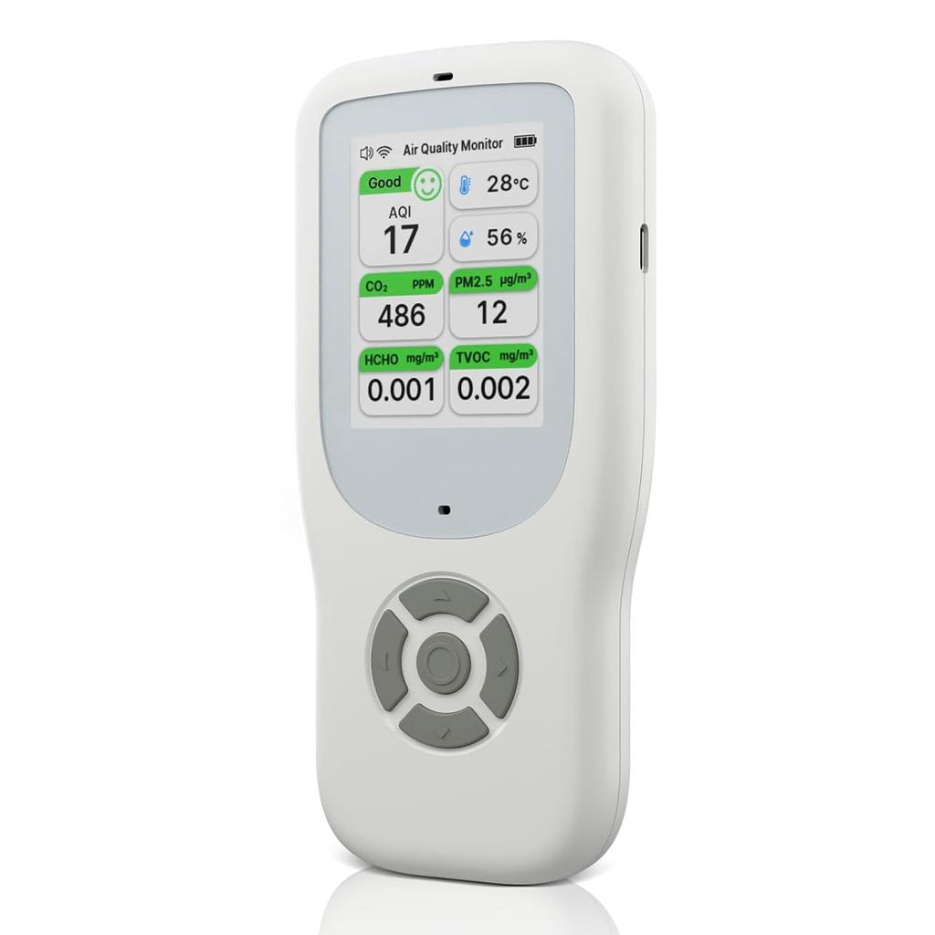 Air Quality Monitor Indoor, Portable Air Quality Tester for PM1.0, PM2.5, PM10, CO2, TVOC,Temperature and Humidity with Alert for Home Office School
