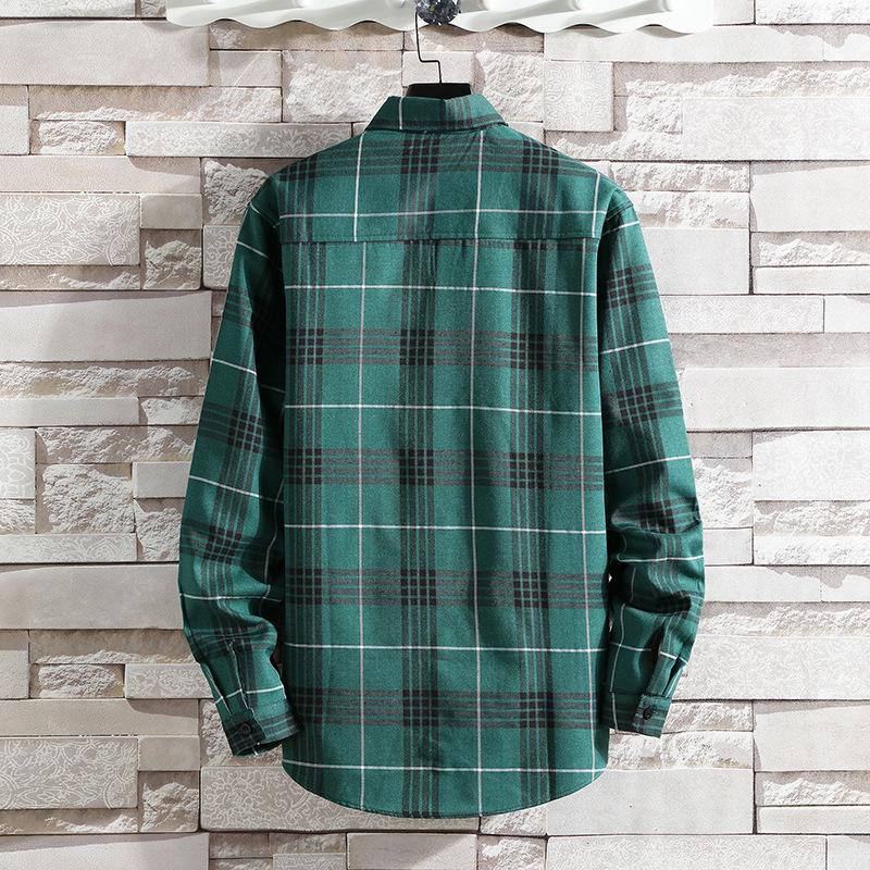 Men's Slim-Fit Fleece-Lined Plaid Button-Down Shirt - Korean Style Warm Casual Top