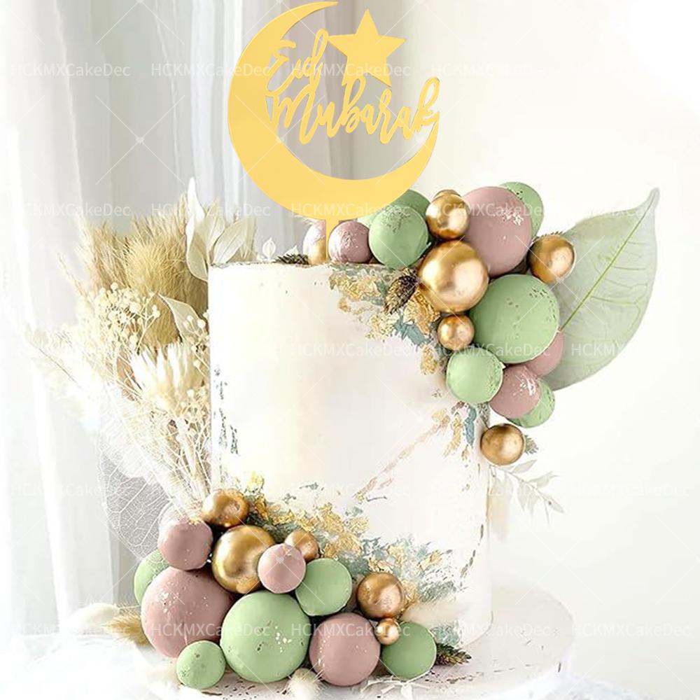 3pcs Gold Acrylic Eid Mubarak Cake Topper Plugin for Ramadan Mubarak Festival Party Cake Decorations Supplies