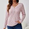 Herbst Oberteile Langarm T-Shirt Lässig Knöpfe V-Ausschnitt Pullover Damenbekleidung