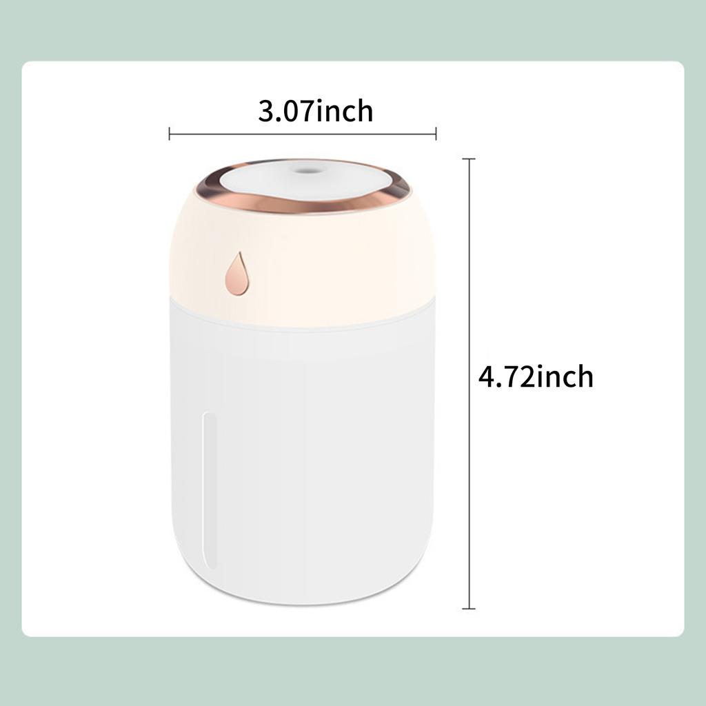 330mL Colorful Mist Humidifier Diffuser Portable 7-color Night Light Quiet USB Humidifier with 2