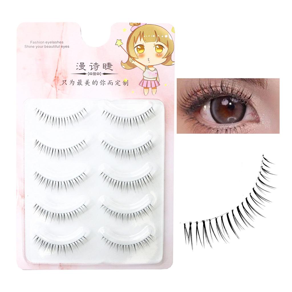 One-Piece Pointy False Eyelashes with Transparent Stem Natural Korean Style for Stage Performance