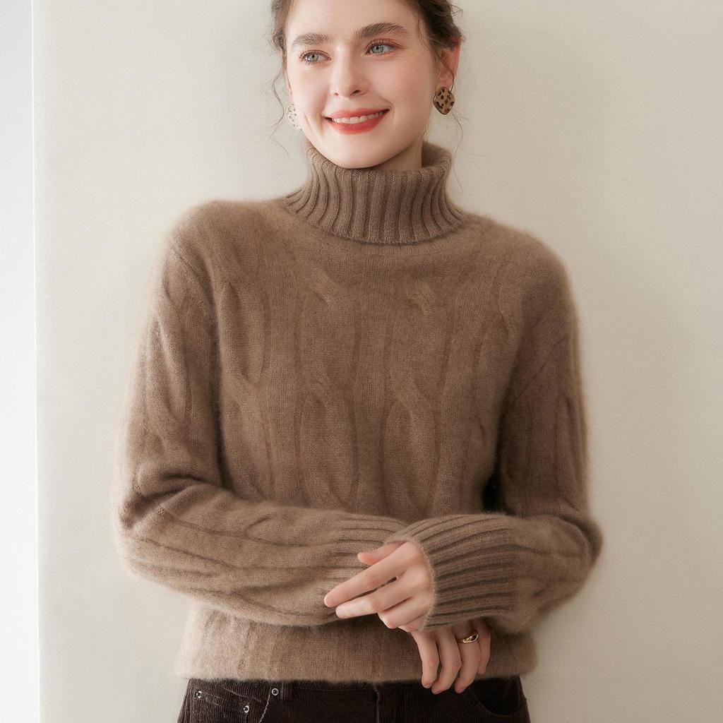 Three-Strand Thickened Women's Cashmere High Neck Cable Knit Sweater