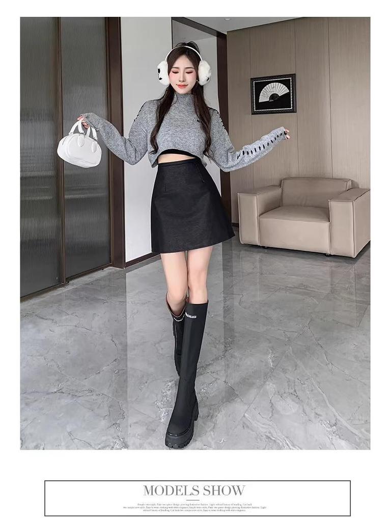 High Waist PU Leather A-Line Midi Skirt - Autumn/Winter Collection, Anti-Exposure, Slimming, Frosted Matte Finish with Zipper