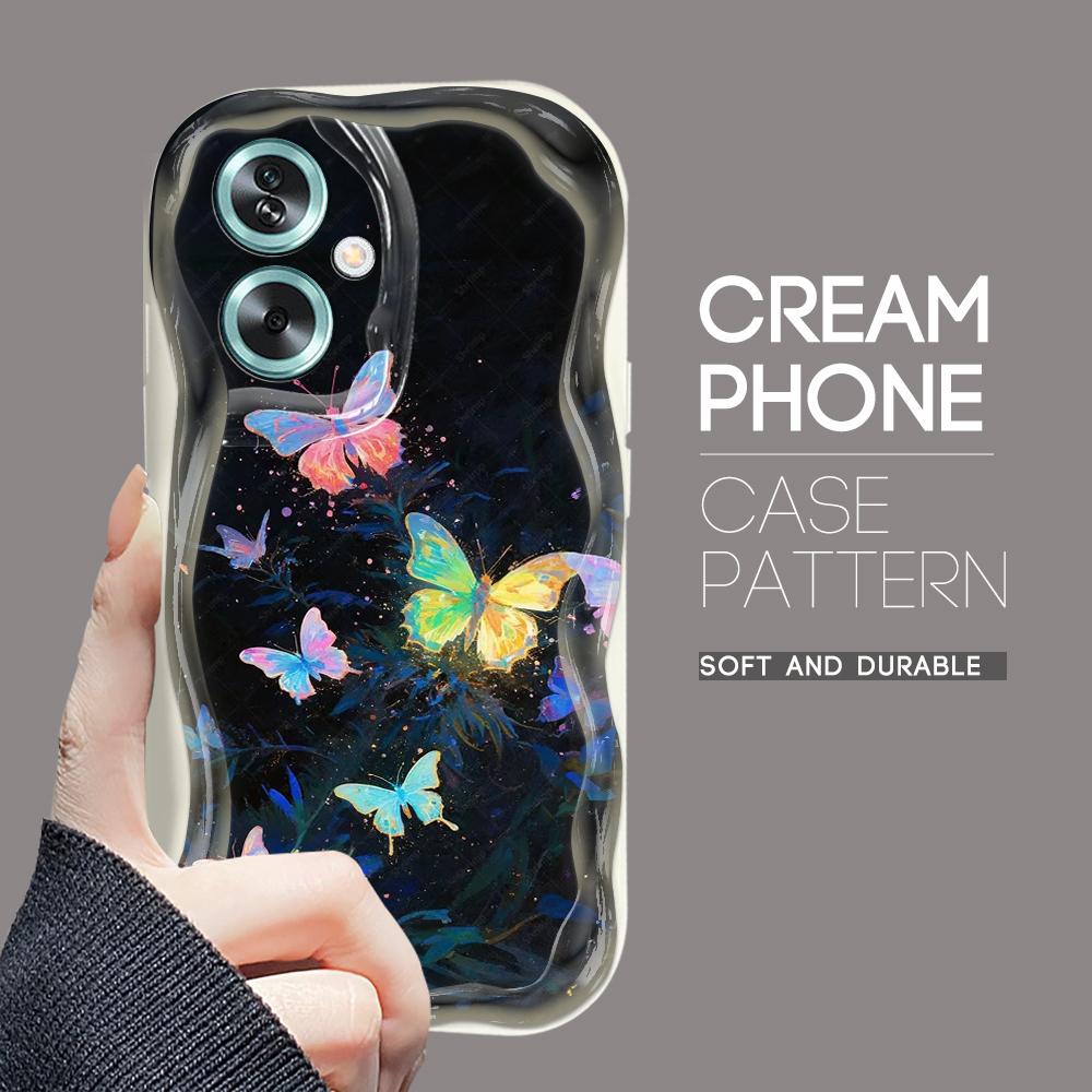 

Милый мультяшный узор, кремовая текстура, мягкий силиконовый чехол с волнистыми краями, чехол для телефона для OPPO Reno Realme OnePlus Nord N30 SE белый